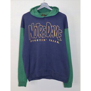 VTG Notre Dame Fighting Irish Hoodie Sweatshirt Green Navy Pullover Sz L Rare
